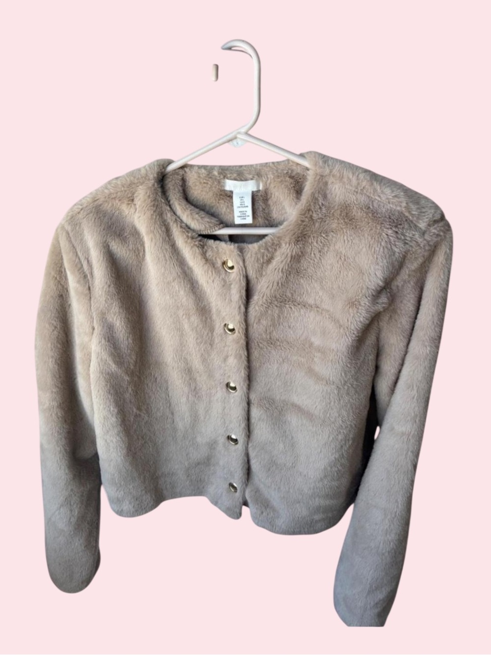 Faux Fur Button-Front Jacket in Taupe